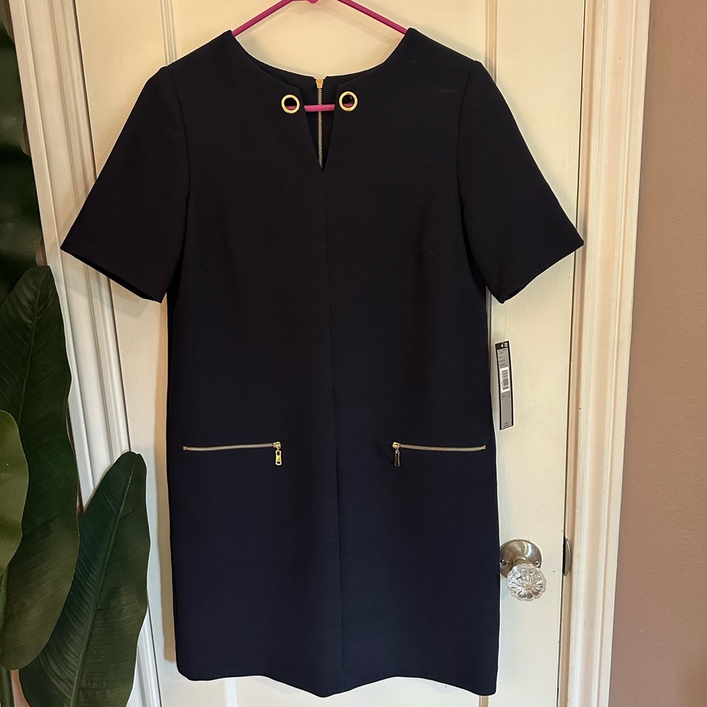 Tahari Navy with Gold Sheath Mini Dress
